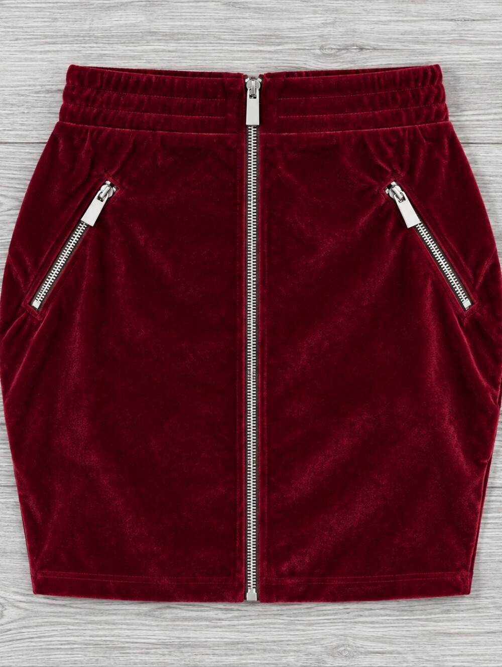 Supertrash Burgundy Velvet Zip-Front Mini Skirt